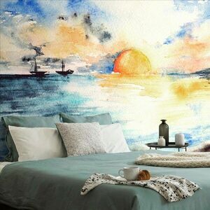 Öntapadó tapéta ragyogó naplemente a tenger mellett kép