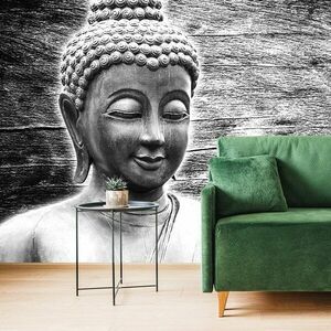 Öntapadó fotótapéta fekete fehér Buddha szobor fa háttéren kép