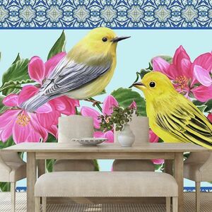 Öntapadó tapéta madarak és virágok vintage kivitelben kép
