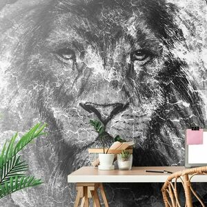 Öntapadó tapéta oroszlán arc fekete fehérben kép