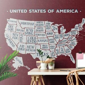 Öntapadó tapéta az USA oktatási térképe bordó háttéren kép
