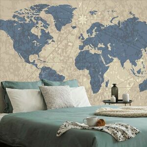 Öntapadó tapéta világtérkép iránytűvel retro stílusban kép