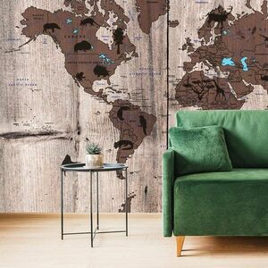 Öntapadó tapéta térkép fa háttéren kép