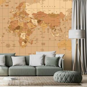 Öntapadó tapéta világ térkép bézs színben kép