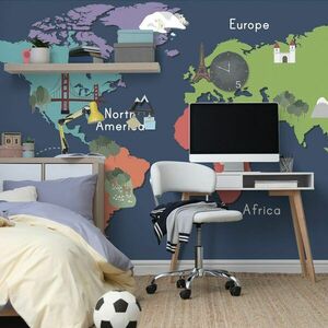 Öntapadó tapéta világtérkép tereptárgyakkal kép