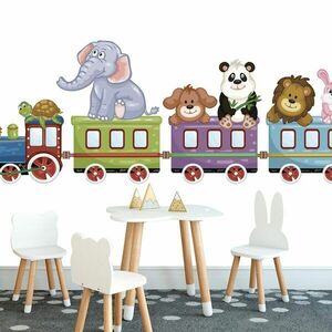 Öntapadó tapéta vonat állatokkal kép
