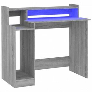 vidaXL szürke sonoma színű szerelt fa íróasztal LED-ekkel 97x45x90 cm kép
