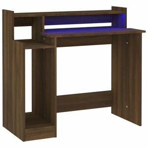 vidaXL barna tölgy színű szerelt fa íróasztal LED-ekkel 97x45x90 cm kép