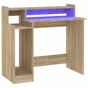 vidaXL sonoma-tölgyszínű szerelt fa íróasztal LED-ekkel 97x45x90 cm kép