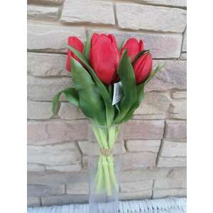 REAL TOUCH EXTRA Tulipán Művirág 7 szálas csokorban 28cm - piros kép