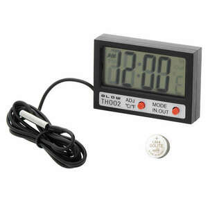 LCD kijelzős hőmérő + óra - Fekete kép