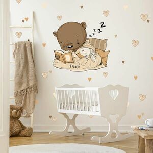 Falmatrica - Boho stílusú maci alvó nyuszival és szívecskékkel kép