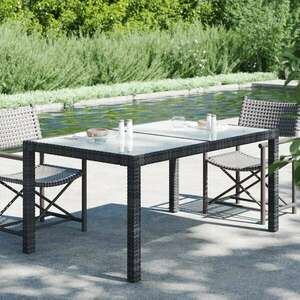 vidaXL fekete polyrattan és edzett üveg kerti asztal 150 x 90 x 75 cm kép