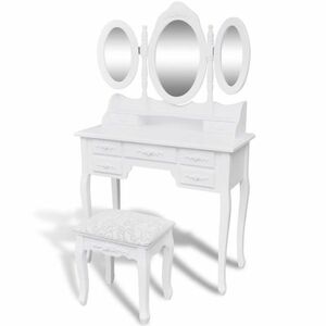 vidaXL fehér fésülködőasztal 3 tükörrel és zsámollyal kép