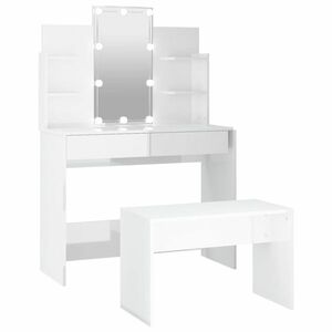 vidaXL magasfényű fehér szerelt fa fésülködőasztal-szett LED-ekkel kép