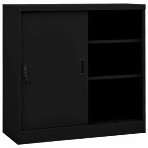 vidaXL fekete acél tolóajtós irodai szekrény 90 x 40 x 90 cm kép