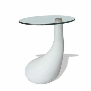 vidaXL magasfényű fehér dohányzóasztal kerek üveglappal kép
