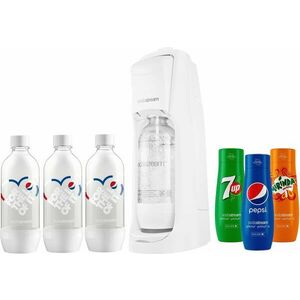 SodaStream Jet Pastel fehér + 3x palack + PEPSI, 7UP, MIRINDA ízpatron kép