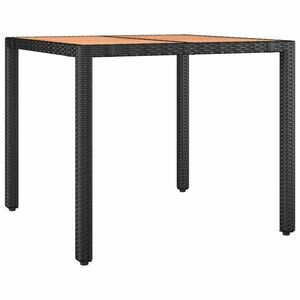 vidaXL fekete polyrattan és tömör akácfa kerti asztal fa asztallappal kép