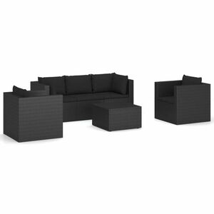 vidaXL 4-részes fekete polyrattan kerti bútorszett párnákkal kép