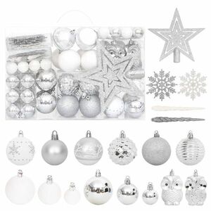 vidaXL 108 részes ezüst és fehér karácsonyi gömbszett kép