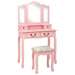 vidaXL rózsaszín császárfa fésülködőasztal-szett ülőkével 80x69x141 cm kép