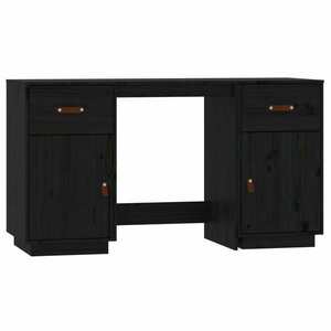 vidaXL fekete tömör fenyőfa íróasztal szekrényekkel 135 x 50 x 75 cm kép