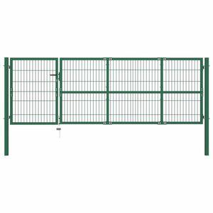 vidaXL zöld acél kerti kerítéskapu póznákkal 350 x 100 cm kép