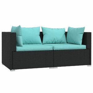 vidaXL fekete kétszemélyes polyrattan kanapé párnákkal kép