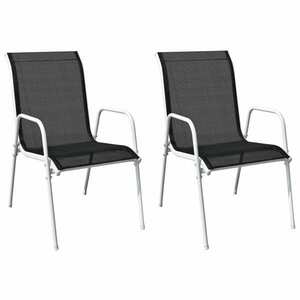 vidaXL 2 db fekete rakásolható acél és textilén kerti szék kép
