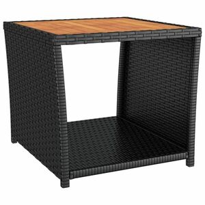 vidaXL fekete polyrattan és tömör akácfa teázóasztal fa asztallappal kép