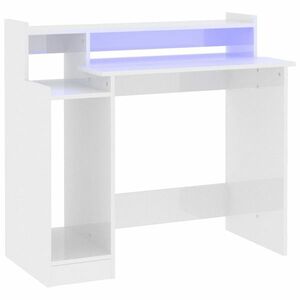 vidaXL magasfényű fehér szerelt fa íróasztal LED-ekkel 97 x 45 x 90 cm kép