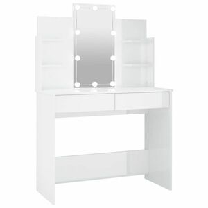 vidaXL magasfényű fehér fésülködőasztal LED-del 96 x 40 x 142 cm kép