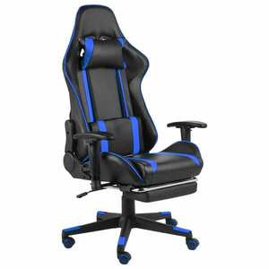 vidaXL kék PVC forgó gamer szék lábtartóval kép
