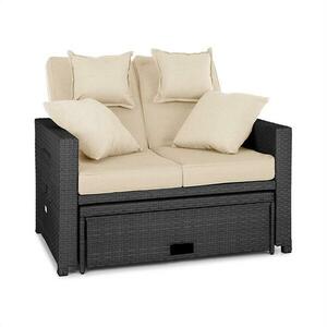 Blumfeldt Komfortzone, rattan kerti kanapé, kétszemélyes kanapé, polirattan, fekvő, fekete rattan/bézs párnák kép