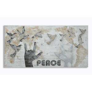 PEACE bézs és fekete vászon festmény kép