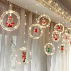 Karácsonyi fényfüzér 10 db gyűrűvel, 5 féle dísszel – lógó ablakd... kép