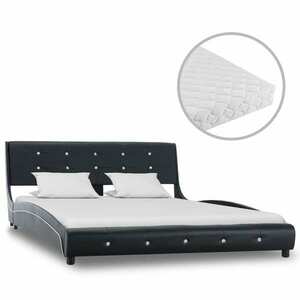 vidaXL fekete műbőr ágy matraccal 140 x 200 cm kép