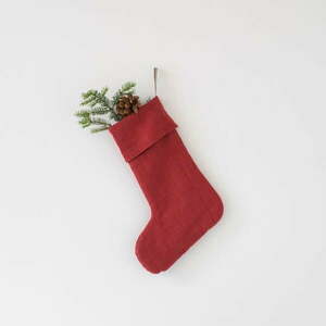 Christmas Stocking karácsonyi piros len függődísz - Linen Tales kép