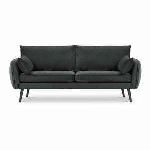 Lento sötétszürke bársony kanapé fekete lábakkal, 198 cm - Kooko Home kép