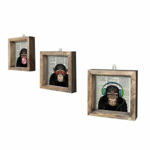 Falikép szett, majmok, 3 db, 15x15 cm, fekete - LES TROIS - Butopêa kép