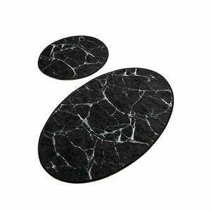 Marble 2 db-os fekete ovális fürdőszobai kilépő szett - Foutastic kép