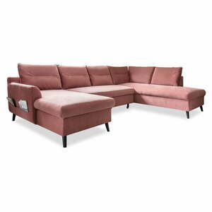 Stylish Stan rózsaszín kinyitható U alakú bársony kanapé, jobb oldali - Miuform kép