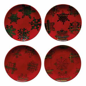 Snowflake 4 db-os piros-fekete agyagkerámia desszertes tányér szett, ø 21, 6 cm - Casafina kép
