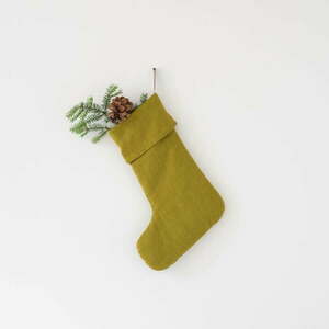Christmas Stocking karácsonyi zöld len függődísz - Linen Tales kép