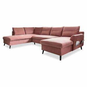Stylish Stan rózsaszín kinyitható U alakú bársony kanapé, bal oldali - Miuform kép