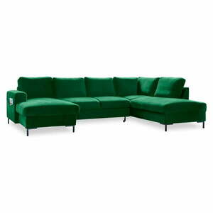 Lofty Lilly zöld kinyitható U alakú bársony kanapé, jobb oldali - Miuform kép
