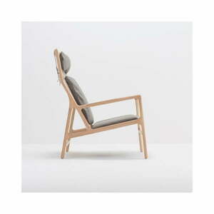Dedo fotel tömör tölgyfa konstrukcióval, szürke bivalybőr ülőpárnával - Gazzda kép