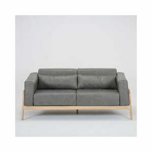 Fawn szürke kanapé bivalybőrből, tömör tölgyfa szerkezettel, 180 cm - Gazzda kép