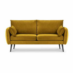 Lento sárga bársony kanapé fekete lábakkal, 158 cm - Kooko Home kép